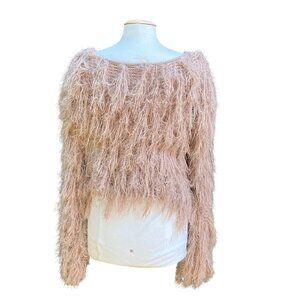 Dainty‎ Hooligan Pink Fluffy Long Eyelash Fringe Knit Sweater Womens Size Small